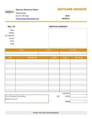 itemized daycare invoice template
