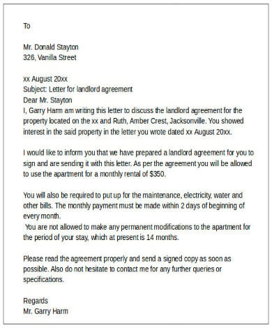 landlord agreement letter