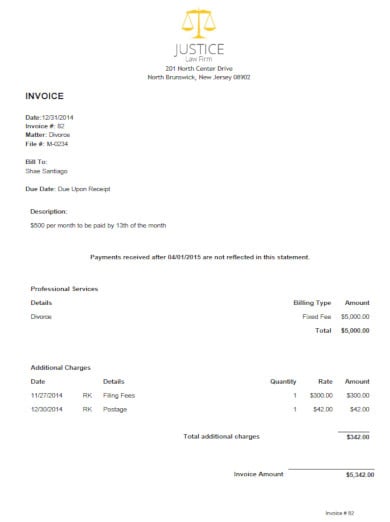legal invoice for attorneys