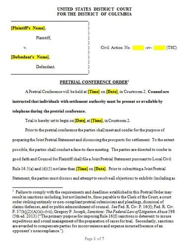 legal pretrial order statement template