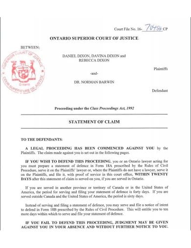 legal statement of claim template