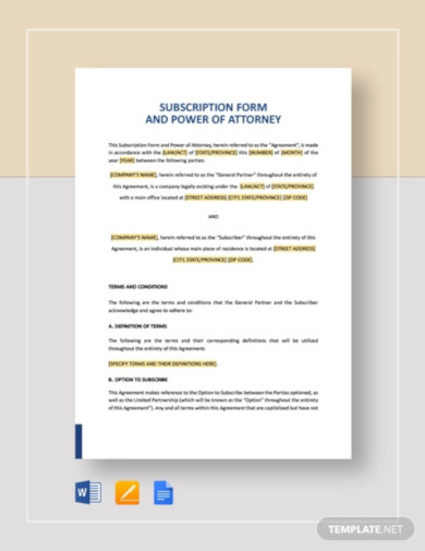 formulario de suscripción legal y poder notarial template