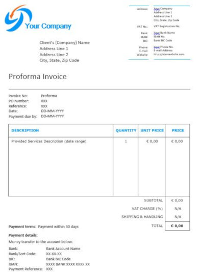 light blue editable proforma invoice template