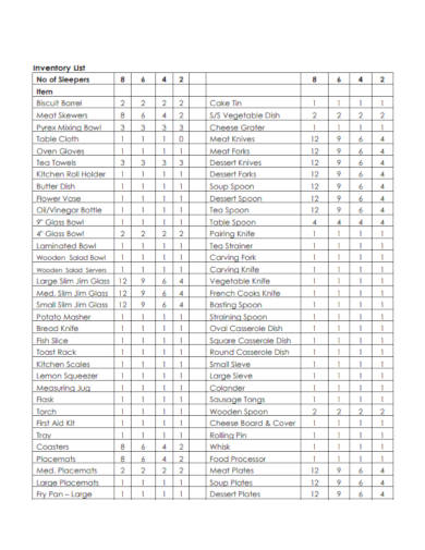 lodge inventory list example