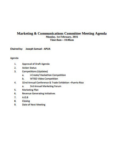 marketing communications meeting agenda