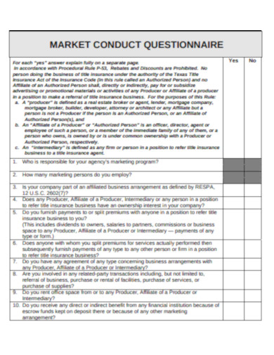 marketing conduct questionnnaire example