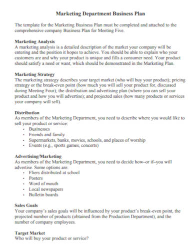 sales and marketing plan in business plan example