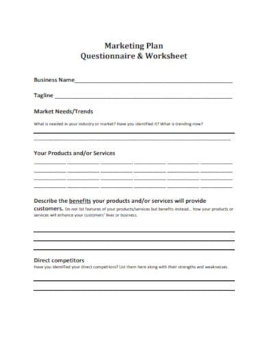 business plan questionnaire template