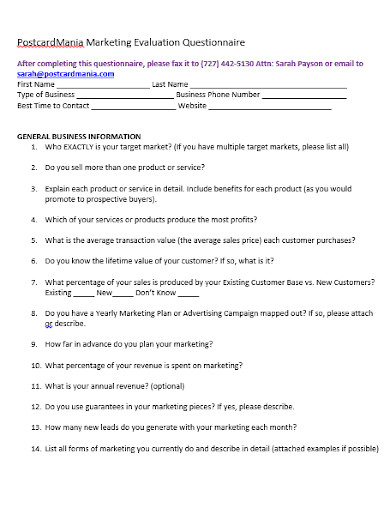 marketing questionnaire template in doc