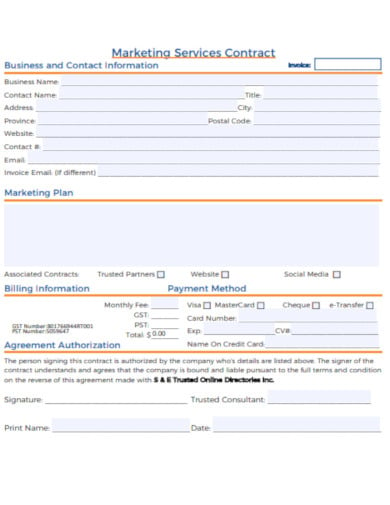 Marketing Service Agreement Contract Template
