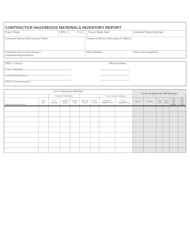 materials inventory report template