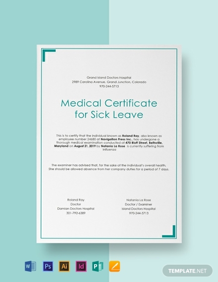 medical certificate for sick leave template