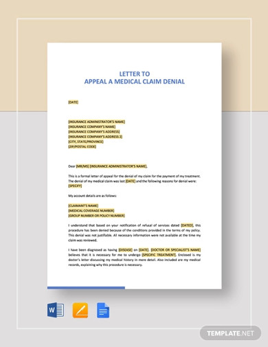 medical claim denial appeal letter template