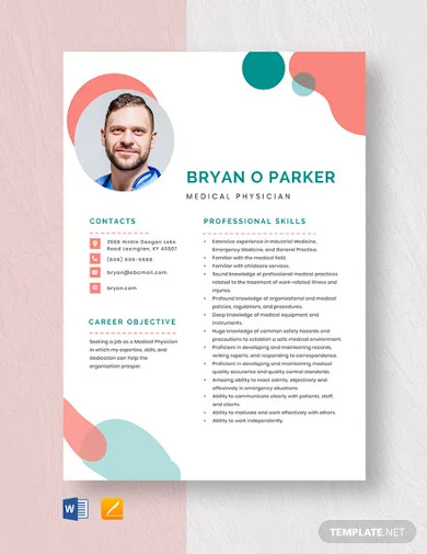 medical physician resume template