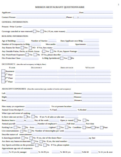 18+ Restaurant Questionnaire Templates in PDF