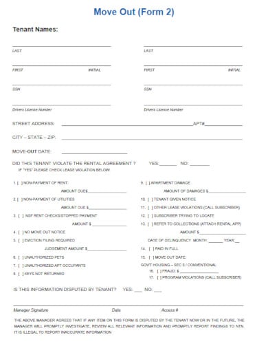 minimalist tenant check out form template