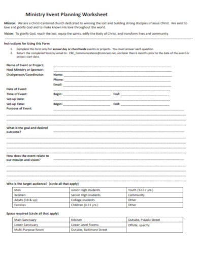 ministry event planning worksheet template