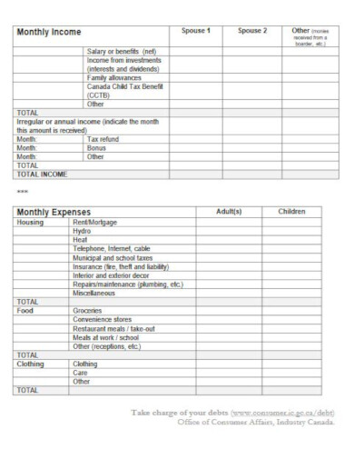 modern household budget sheet