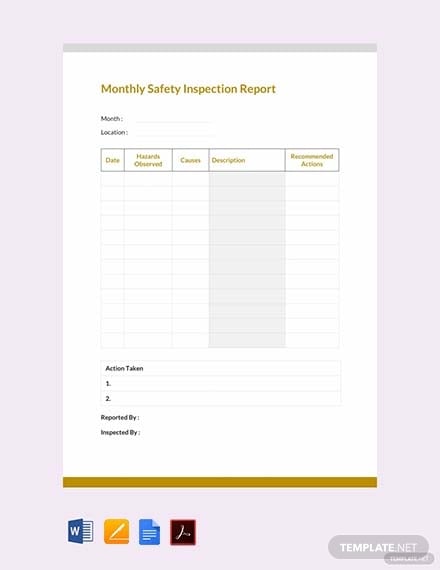 monthly safety inspection report template