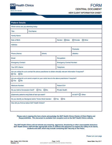 new clinic client information sheet template