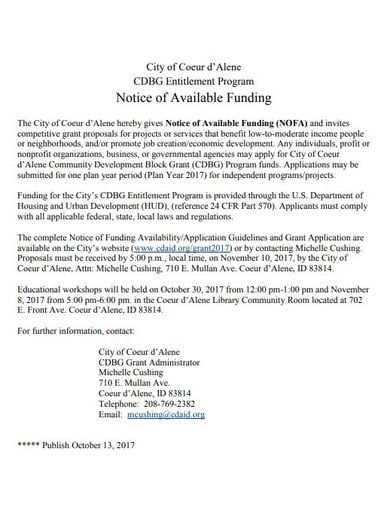 notice of available funding template