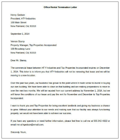 office rental termination letter template free word format