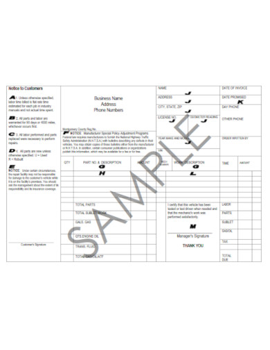 official auto repair invoice template