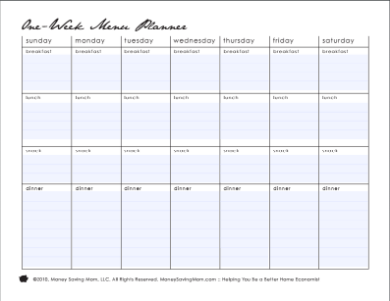 one week menu planner template
