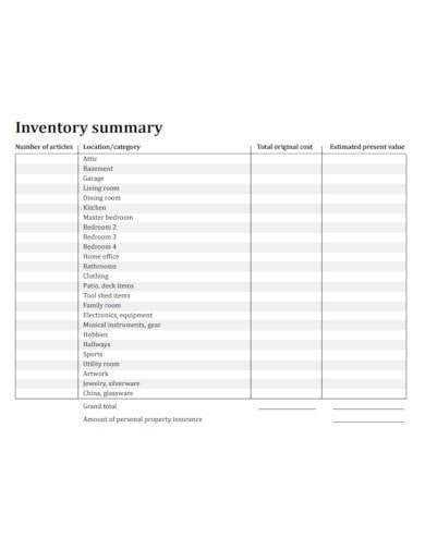 personal home inventory template