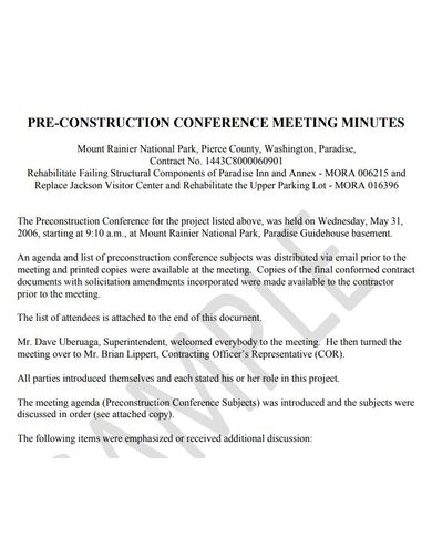 pre construction conference meeting minutes example