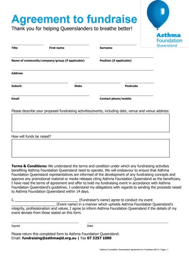 printable agreement to fundraise