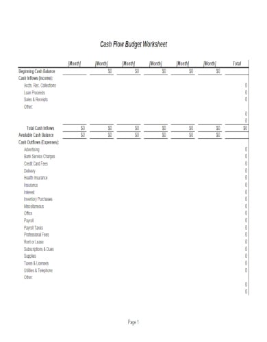 printable cash flow budget worksheet