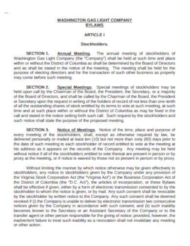 printable company bylaws template