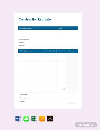 printable construction estimate template1