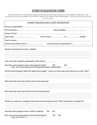 printable event evaluation form template
