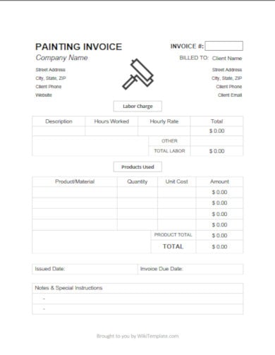 printable painting and repair invoice template