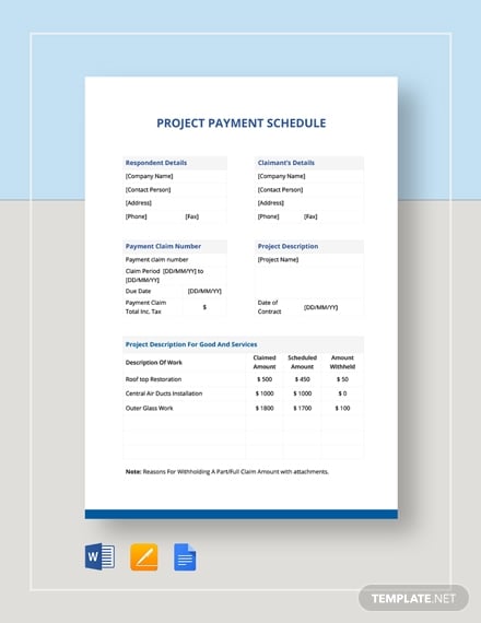 printable project payment schedule
