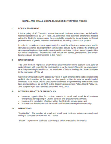 printable small business policy format