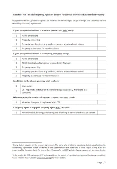 private residential landlord tenant checklist template