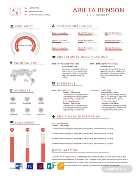 professional civil engineer inforgraphic resume template