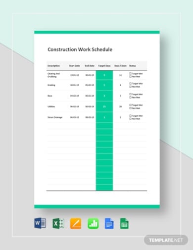 professional construction work schedule template