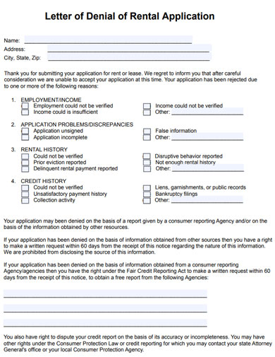 Decline Tenant Application Letter Sample