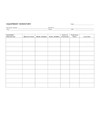 professional equipment inventory in pdf