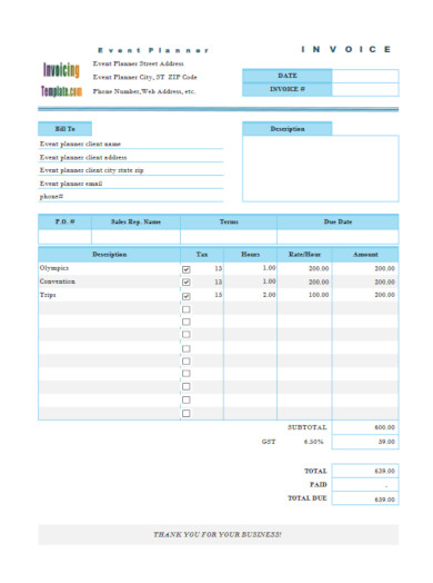 6+ Event Planner Invoice Templates - PDF, PSD, Google Docs, Word