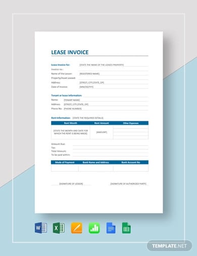 professional lease invoice template