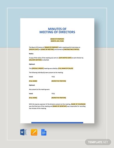 professional minutes of meeting of directors template
