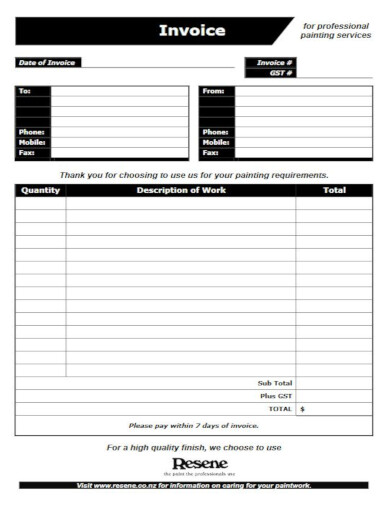 painters invoice template free