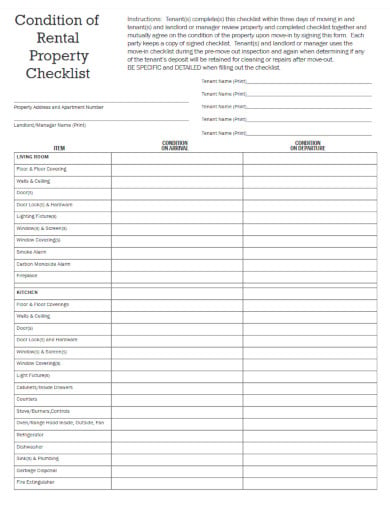 property condition tenant check out form template