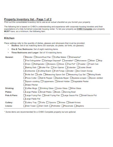 property inventory list template