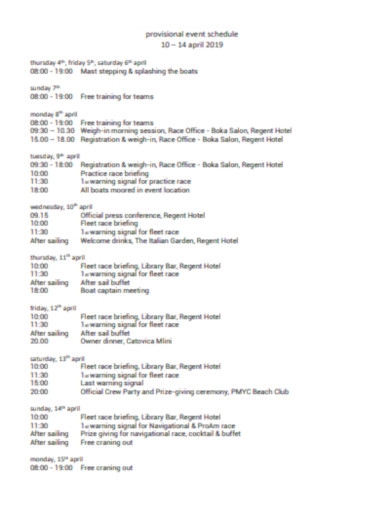 provisional event schedule template